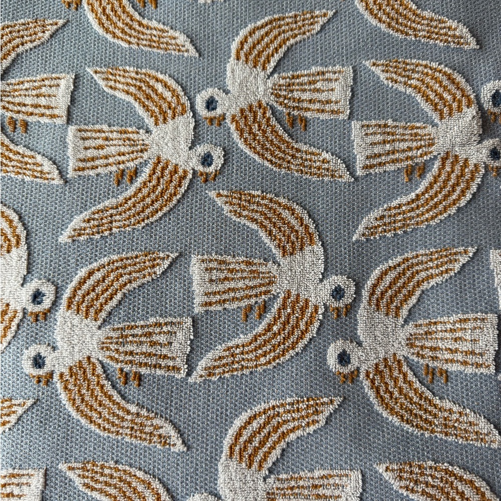 Anthropologie Blue and Brown Bird Patterned Towels, set of 2